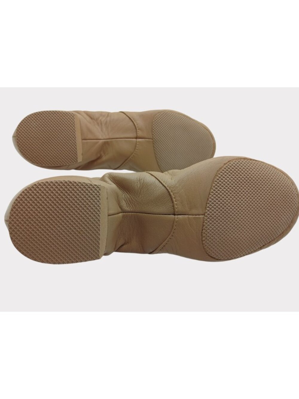 Bloch Tan Split Sole Slip On Jazz Shoe Size 5 Elastic Panel Rubber Sole Heel - Picture 8 of 11